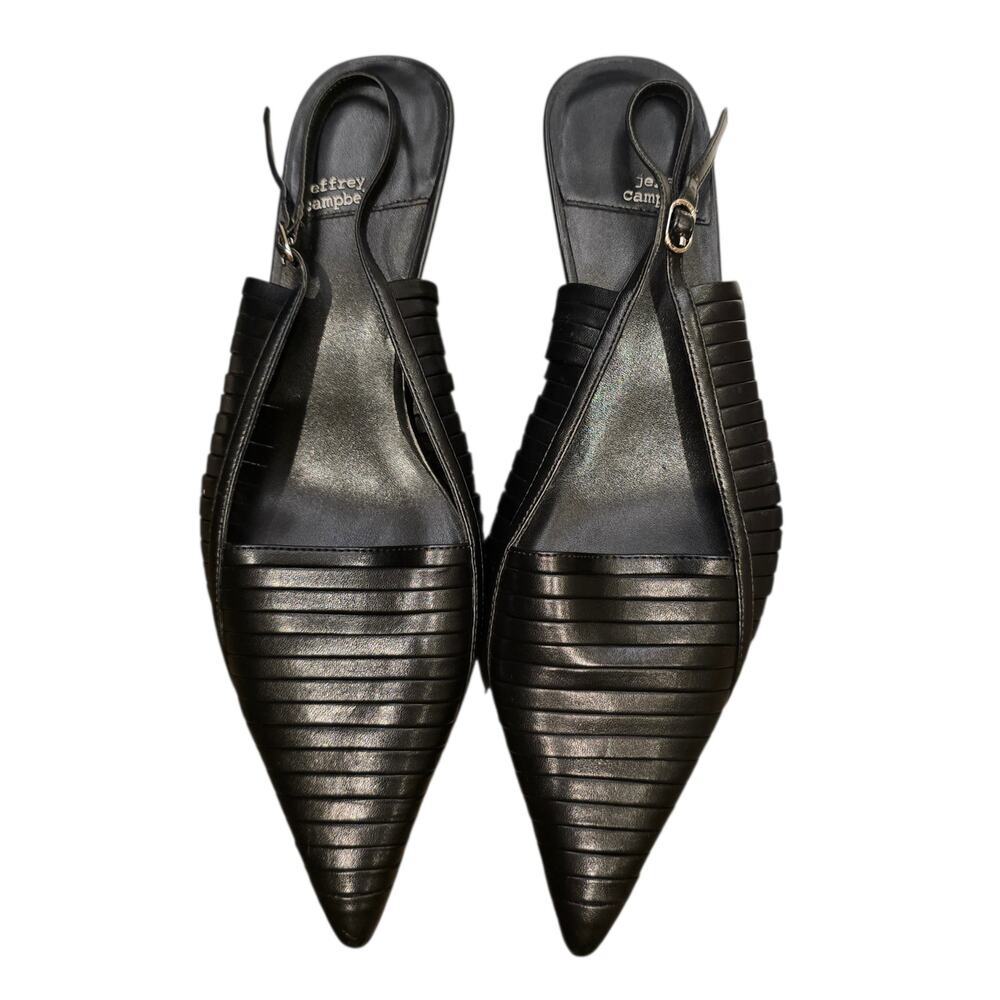 Jeffrey Campbell Minimal Elegant Black Slingback Heels Size 9 Strappy Kitten